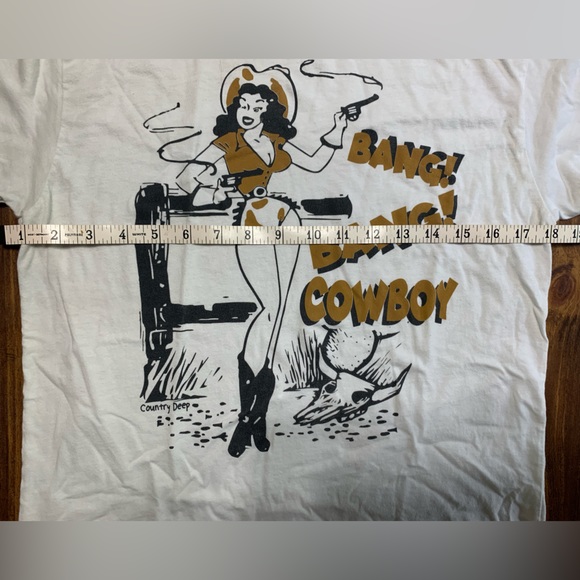 Band Bang Cowboy Western White T Shirt SZ Small - Picture 7 of 9